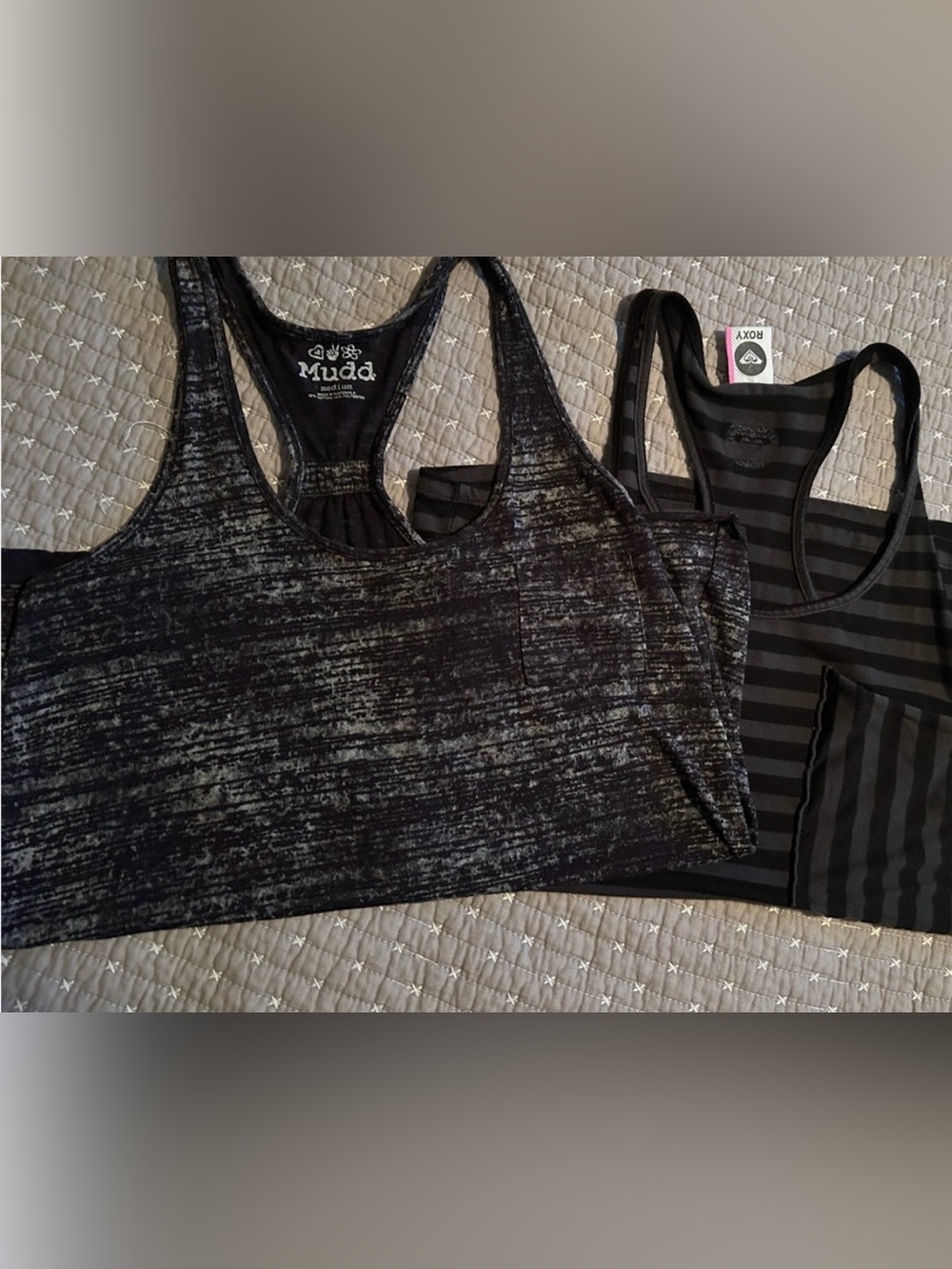 Roxy Black and Dark Gray Striped Racerback Tank and Mudd Tank Size M